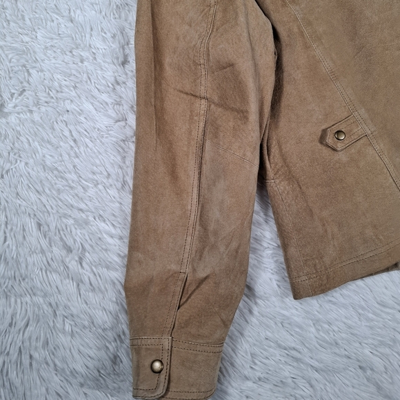 Coldwater Creek Women's Fawn Tan Suede Leather Jacket Snap-Front Lined Size XL - Picture 6 of 15